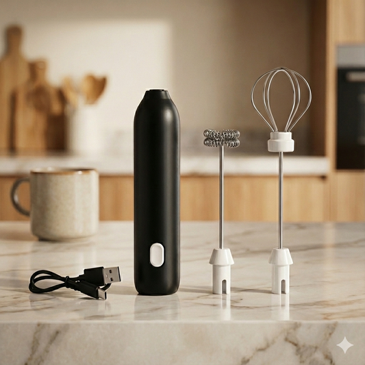 Kit mousseur à lait électrique noir rechargeable USB avec embout fouet et batteur
